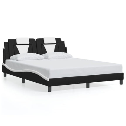 Bed Frame "Viana" without Mattress Black and White 59.8"x79.9" Faux Leather