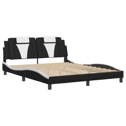 Bed Frame "Viana" without Mattress Black and White 59.8"x79.9" Faux Leather