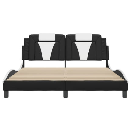 Bed Frame "Viana" without Mattress Black and White 59.8"x79.9" Faux Leather