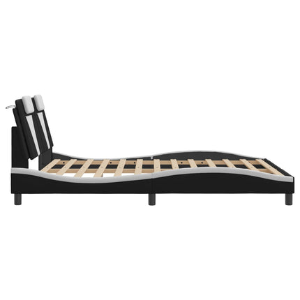 Bed Frame "Viana" without Mattress Black and White 59.8"x79.9" Faux Leather