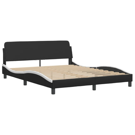 Bed Frame "Viana" without Mattress Black and White 59.8"x79.9" Faux Leather