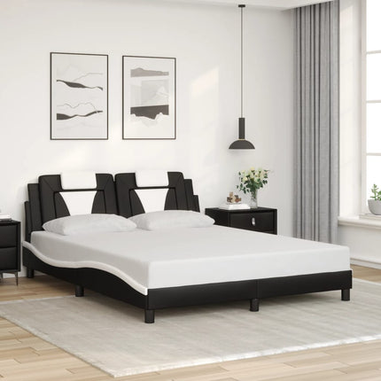Bed Frame "Viana" without Mattress Black and White 59.8"x79.9" Faux Leather