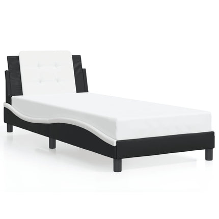 Bed Frame without Mattress "Zadar" Black and White 39.4"x74.8" Faux Leather