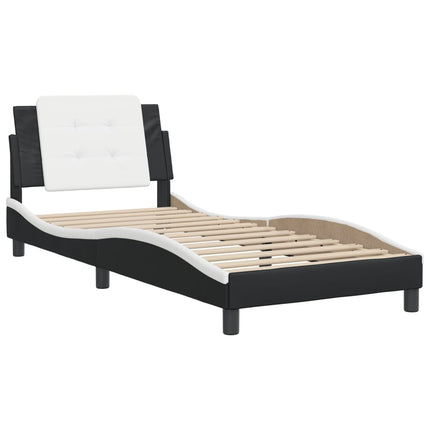 Bed Frame without Mattress "Zadar" Black and White 39.4"x74.8" Faux Leather