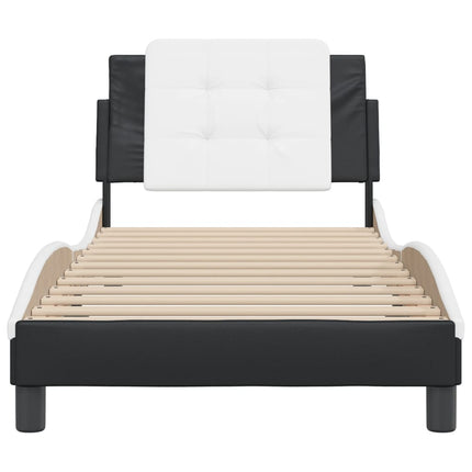 Bed Frame without Mattress "Zadar" Black and White 39.4"x74.8" Faux Leather