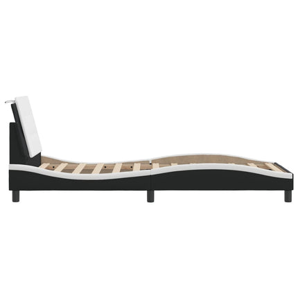 Bed Frame without Mattress "Zadar" Black and White 39.4"x74.8" Faux Leather