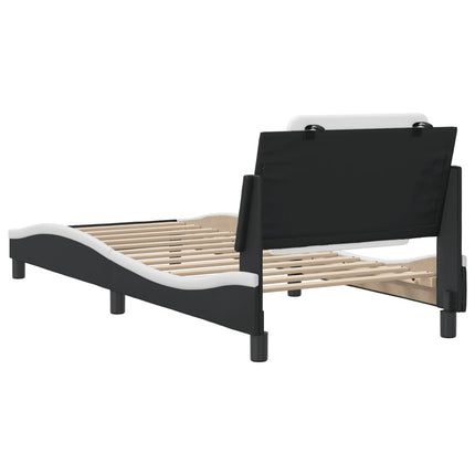Bed Frame without Mattress "Zadar" Black and White 39.4"x74.8" Faux Leather