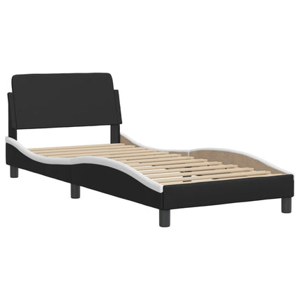 Bed Frame without Mattress "Zadar" Black and White 39.4"x74.8" Faux Leather