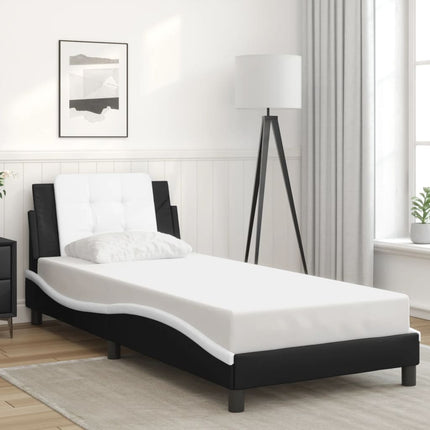 Bed Frame without Mattress "Zadar" Black and White 39.4"x79.9" Faux Leather