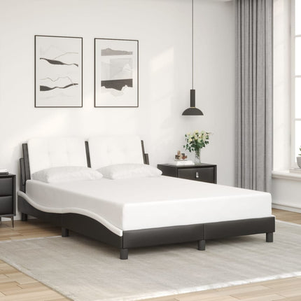 Bed Frame without Mattress "Zadar" Black and White 53.9"x74.8" Faux Leather