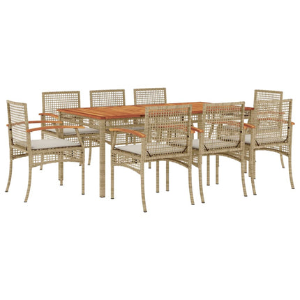 9 Piece Patio Dining Set with Cushions Beige Poly Rattan