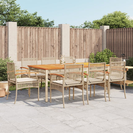 9 Piece Patio Dining Set with Cushions Beige Poly Rattan