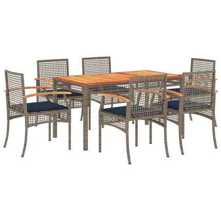 7 Piece Patio Dining Set with Cushions Gray Poly Rattan