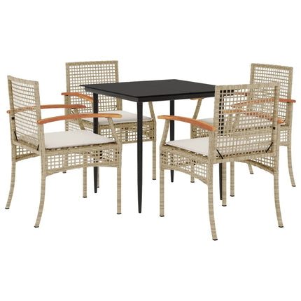 5 Piece Patio Dining Set with Cushions Beige Poly Rattan