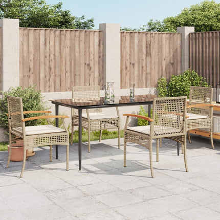 5 Piece Patio Dining Set with Cushions Beige Poly Rattan