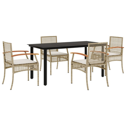 5 Piece Patio Dining Set with Cushions Beige Poly Rattan
