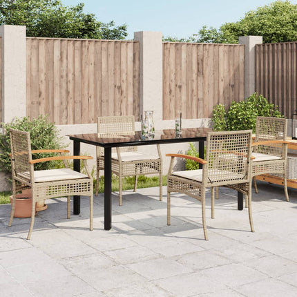 5 Piece Patio Dining Set with Cushions Beige Poly Rattan