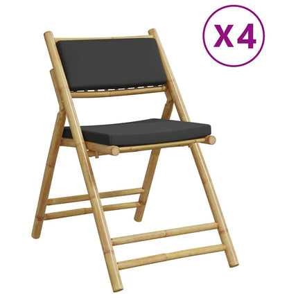 4 Piece Folding Bistro Chairs with Dark Gray Cushions Bamboo