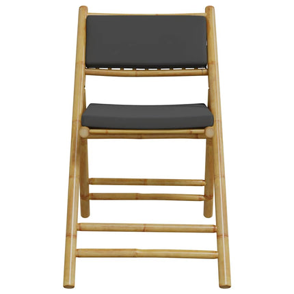 4 Piece Folding Bistro Chairs with Dark Gray Cushions Bamboo