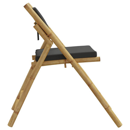 4 Piece Folding Bistro Chairs with Dark Gray Cushions Bamboo