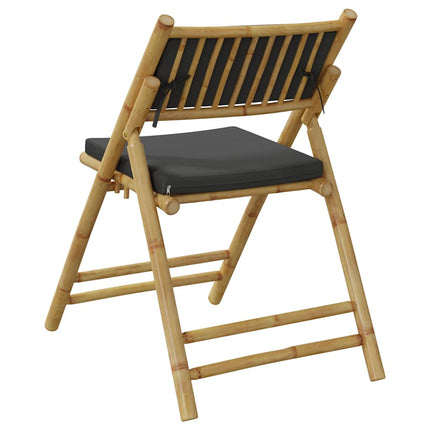 4 Piece Folding Bistro Chairs with Dark Gray Cushions Bamboo