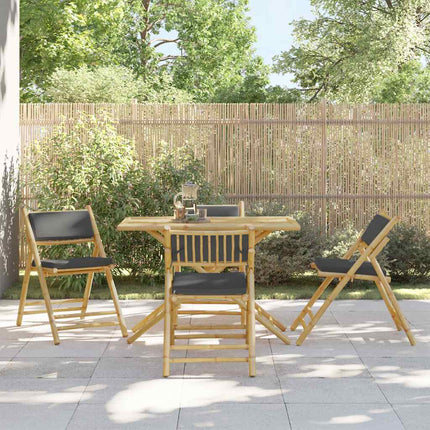 4 Piece Folding Bistro Chairs with Dark Gray Cushions Bamboo
