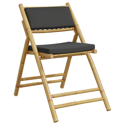 6 Piece Folding Bistro Chairs with Dark Gray Cushions Bamboo