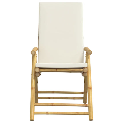 6 Piece Folding Patio Reclining Chairs with Cream White Cushions Bamboo