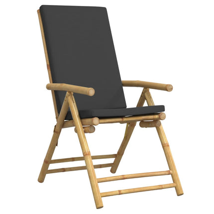 4 Piece Folding Patio Reclining Chairs with Dark Gray Cushions Bamboo