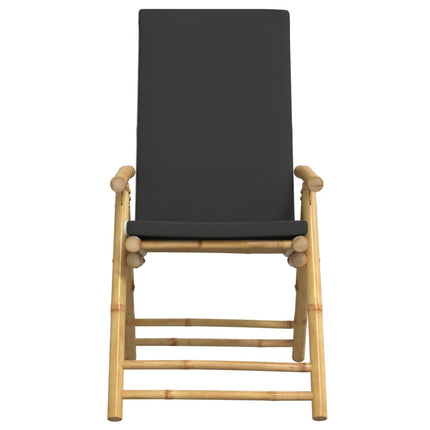 4 Piece Folding Patio Reclining Chairs with Dark Gray Cushions Bamboo