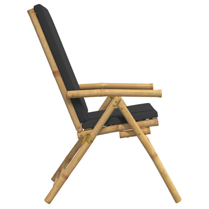 4 Piece Folding Patio Reclining Chairs with Dark Gray Cushions Bamboo
