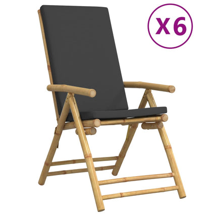 6 Piece Folding Patio Reclining Chairs with Dark Gray Cushions Bamboo