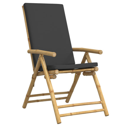 6 Piece Folding Patio Reclining Chairs with Dark Gray Cushions Bamboo