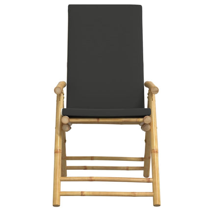 6 Piece Folding Patio Reclining Chairs with Dark Gray Cushions Bamboo