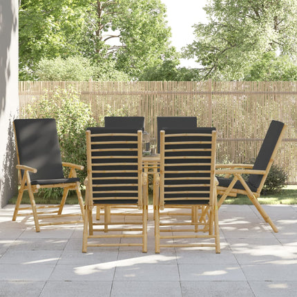 6 Piece Folding Patio Reclining Chairs with Dark Gray Cushions Bamboo