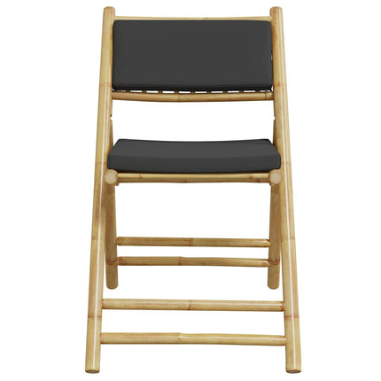 5 Piece Folding Bistro Set with Dark Gray Cushions Bamboo