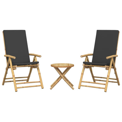3 Piece Folding Bistro set with Dark Gray Cushions Bamboo