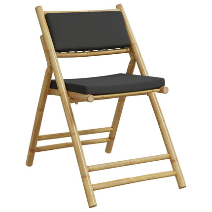 3 Piece Folding Bistro Set with Dark Gray Cushions Bamboo
