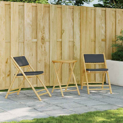3 Piece Folding Bistro Set with Dark Gray Cushions Bamboo