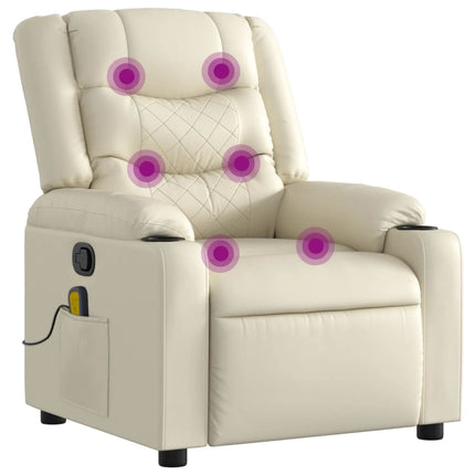 Massage Recliner Chair Cream Faux Leather