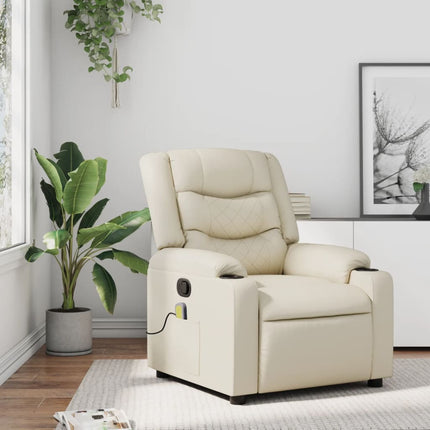 Massage Recliner Chair Cream Faux Leather