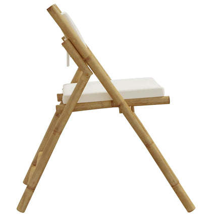 Folding Bistro Chairs 2 pcs with Cushions Bamboo