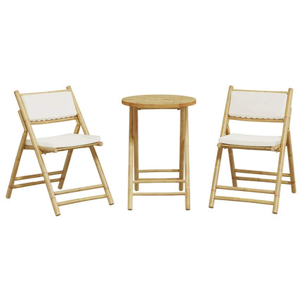 Folding Bistro Set 3 pcs with Cushions Bamboo