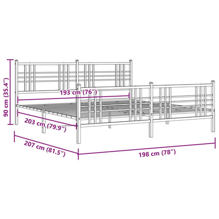 Metal Bed Frame without Mattress with Footboard Black 76"x79.9