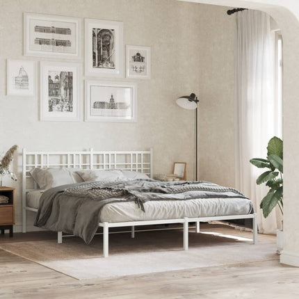 Metal Bed Frame without Mattress with Headboard White 59.1"x78.7