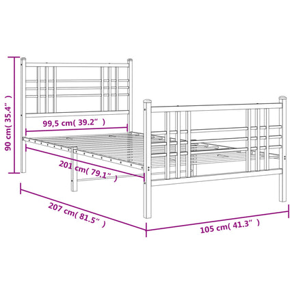 Metal Bed Frame without Mattress with Footboard White 39.4"x78.7