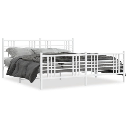 Metal Bed Frame without Mattress with Footboard White 76"x79.9