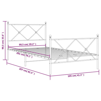 Metal Bed Frame without Mattress with Footboard Black 39.4"x78.7