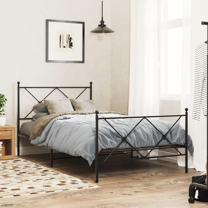Metal Bed Frame without Mattress with Footboard Black 39.4"x78.7