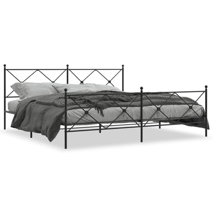 Metal Bed Frame without Mattress with Footboard Black 76"x79.9